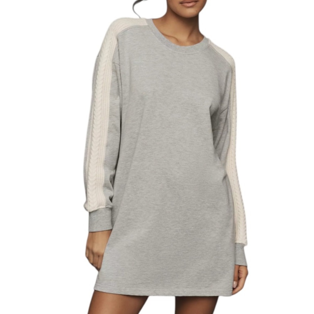 SUNDAYS Anthropologie GRAY ROSEMARY SWEATSHIRT DRESS Cream Sweater Knit Trim S